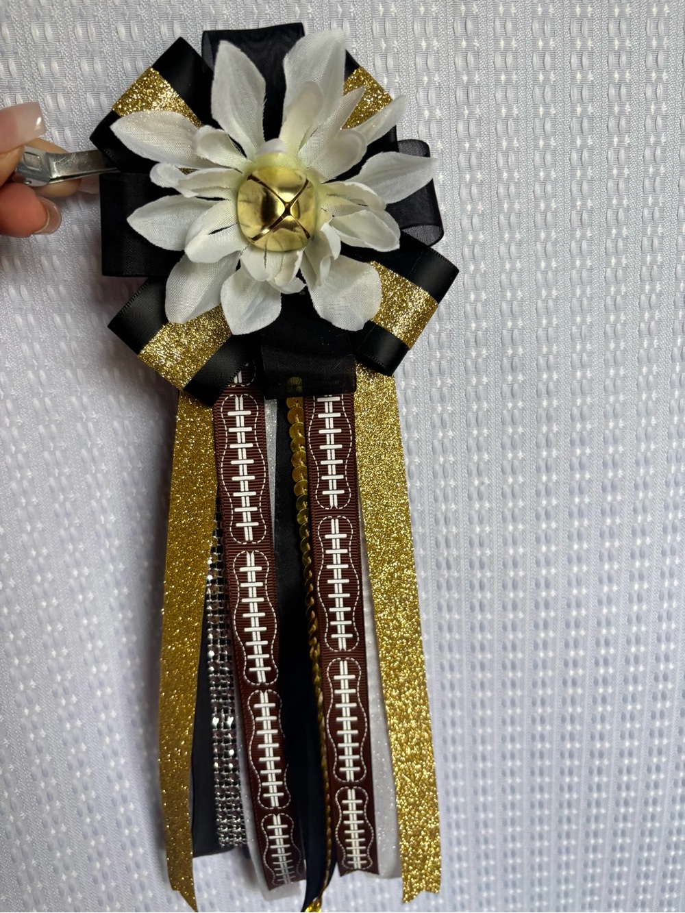 Handmade Black, Gold & White Floral Ribbon Home Accent